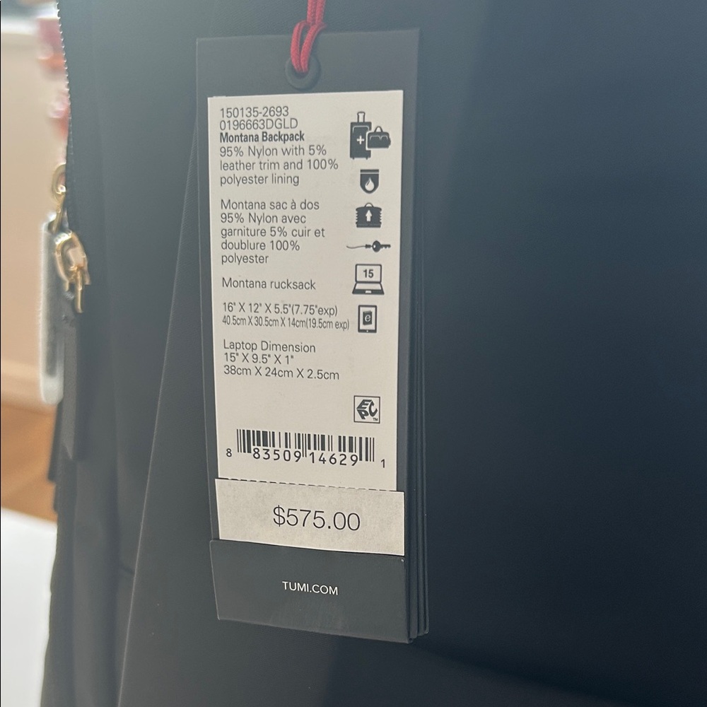 Tumi Black Backpack with Gold Zippers - Picture 3 of 4